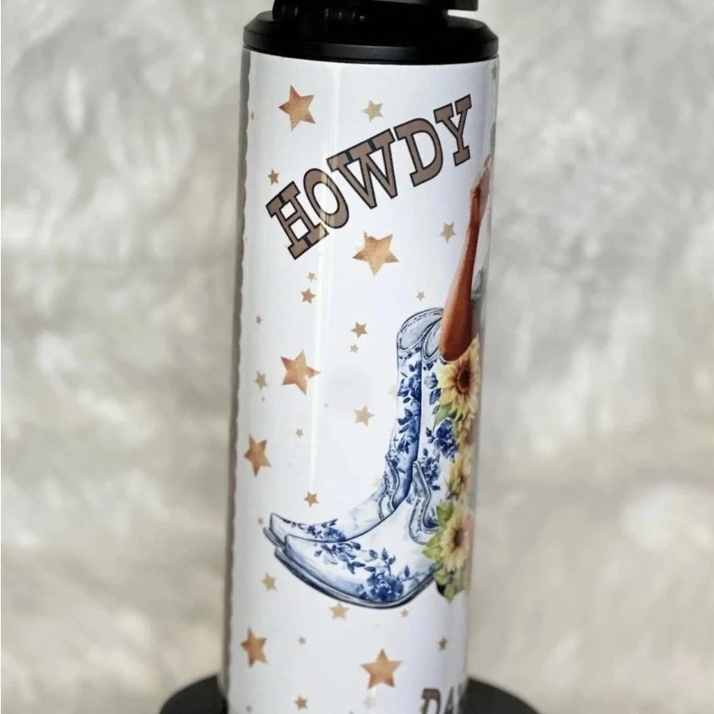 Howdy Cowboy! | 20 oz. Stainless‎ Steel Tumbler with Round Portable & Slide Lids